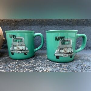 Happy Fall Yall Coffee Mug Green Checkered New 10 oz Set of 2 New